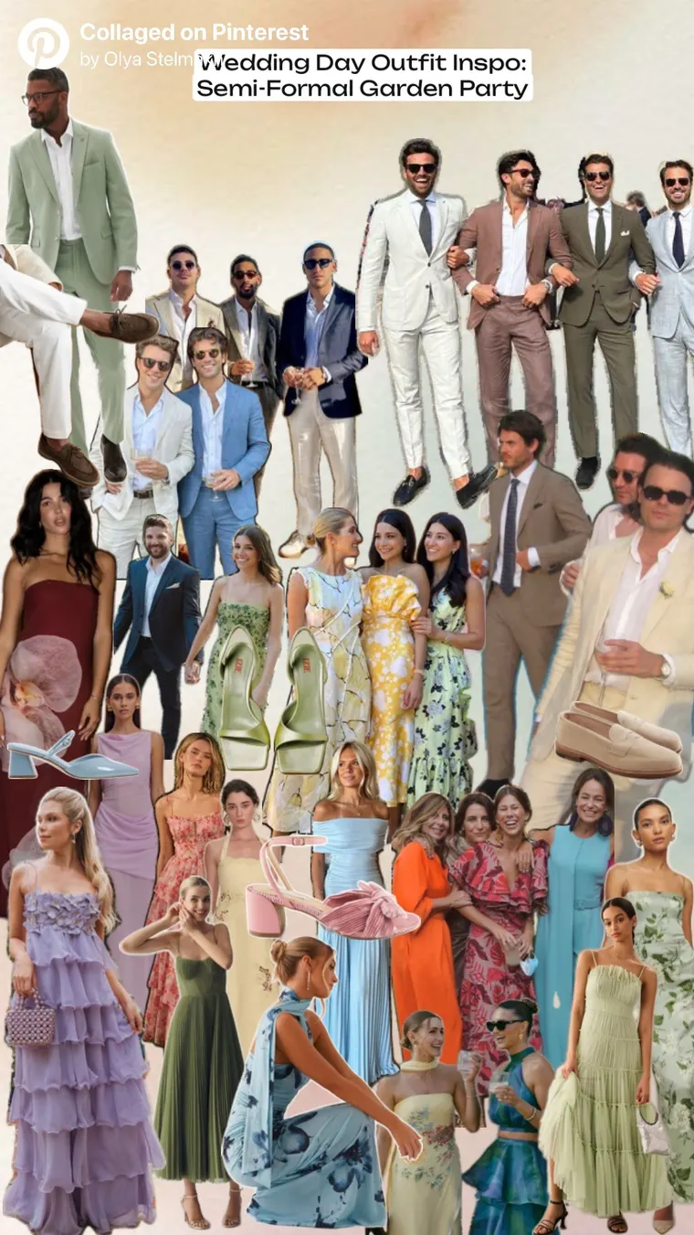 Wedding-day outfit inspiration moodboard 1 for a semi-formal garden party